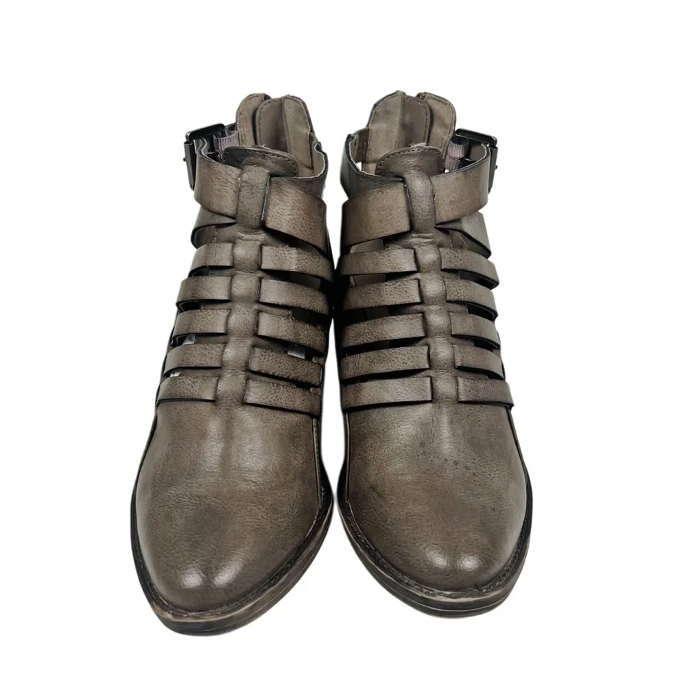 Volatile Woman’s Taupe Faux Leather Strappy Ankle Boots  Size 6